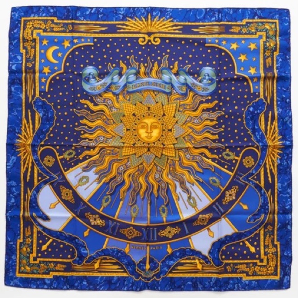 Hermes Scarf 90 "Carpe Diem" in blue